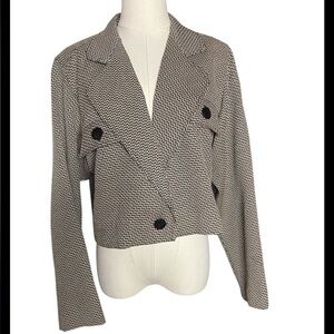 Vtg Leslie Fay Cropped Herringbone Jacket with Faux Pocket Detail Size 14